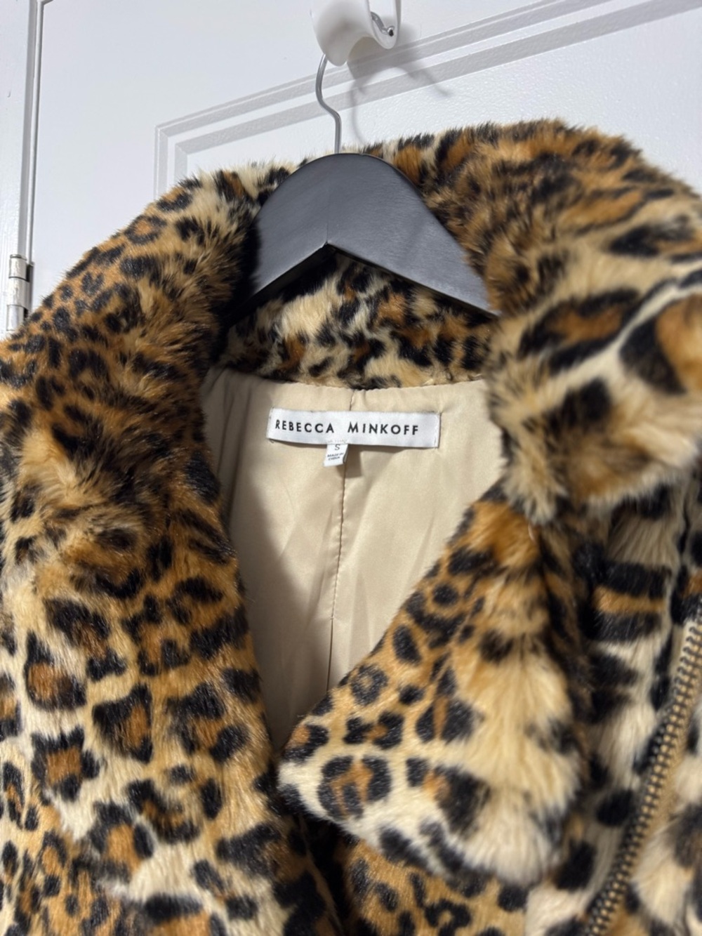 087 REBECCA MINKOFF Women’s Hudson Faux Fur Moto Jacket - Leopard Print Small - Picture 9 of 11